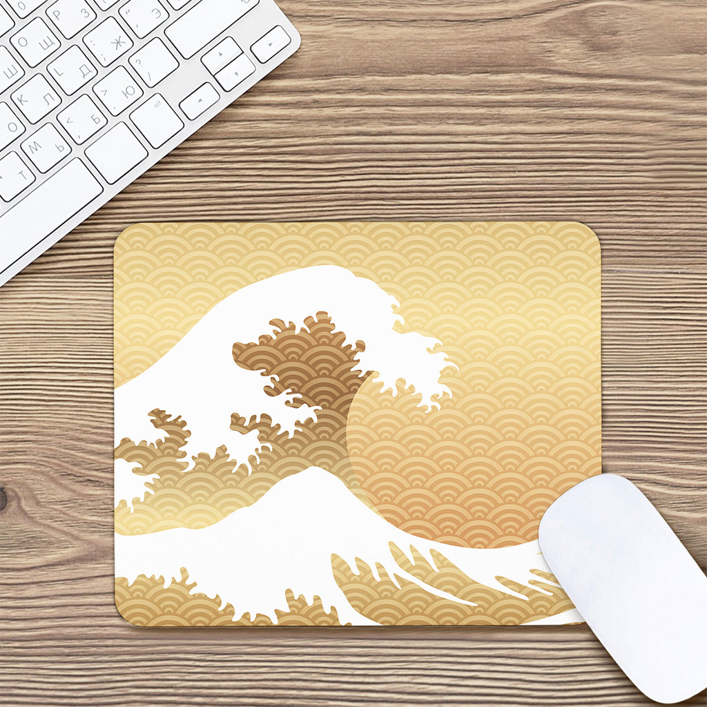 Golden Kanagawa Wave Print Mouse Pad