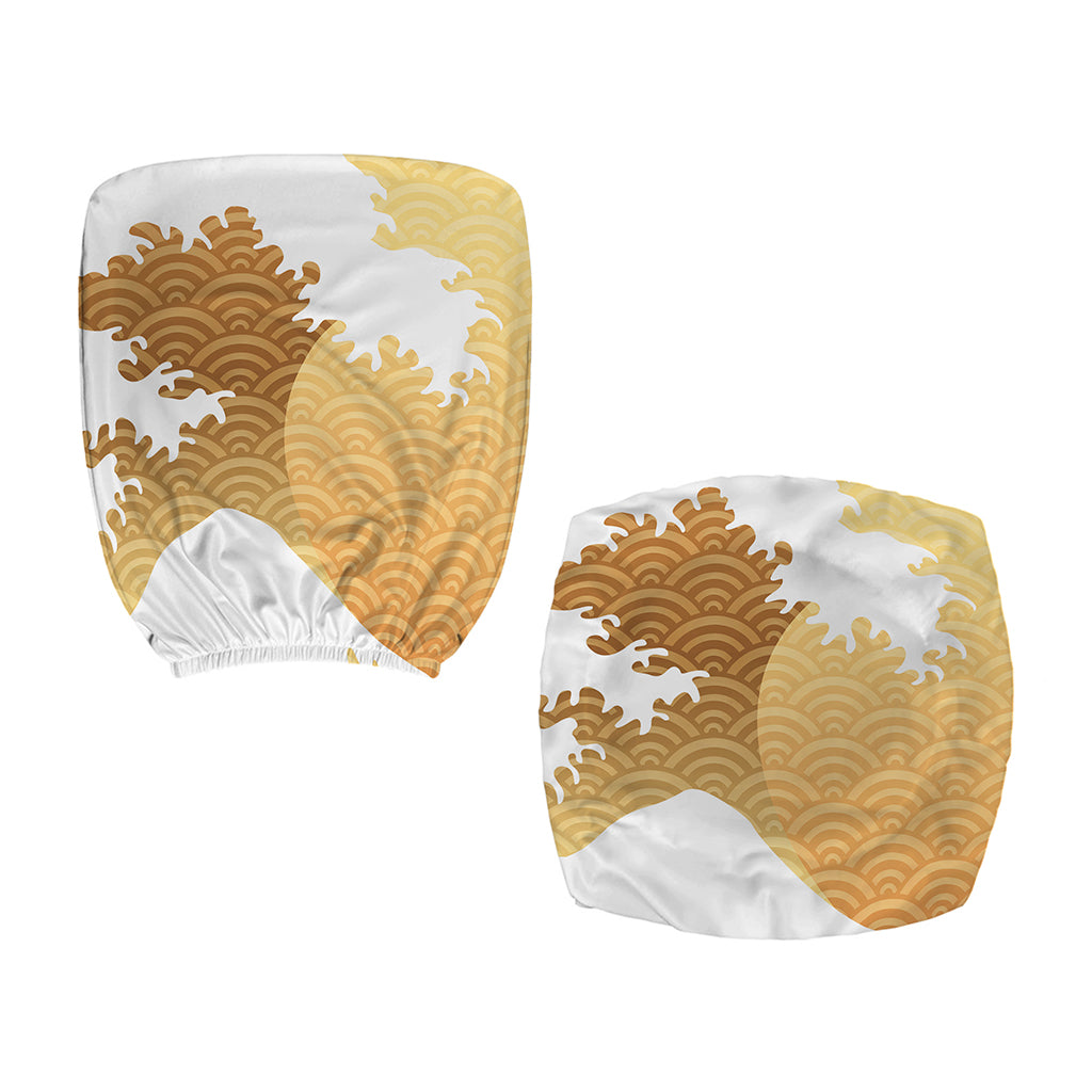 Golden Kanagawa Wave Print Office Chair Cover