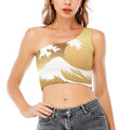 Golden Kanagawa Wave Print One Shoulder Crop Top