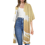 Golden Kanagawa Wave Print Open Front Beach Cover Up