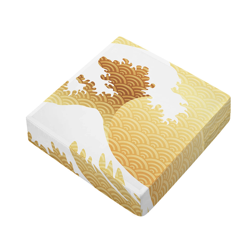 Golden Kanagawa Wave Print Outdoor Seat Cushion Cover