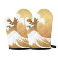 Golden Kanagawa Wave Print Oven Mitts