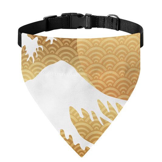 Golden Kanagawa Wave Print Over The Collar Dog Bandana