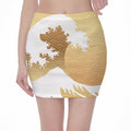 Golden Kanagawa Wave Print Pencil Mini Skirt