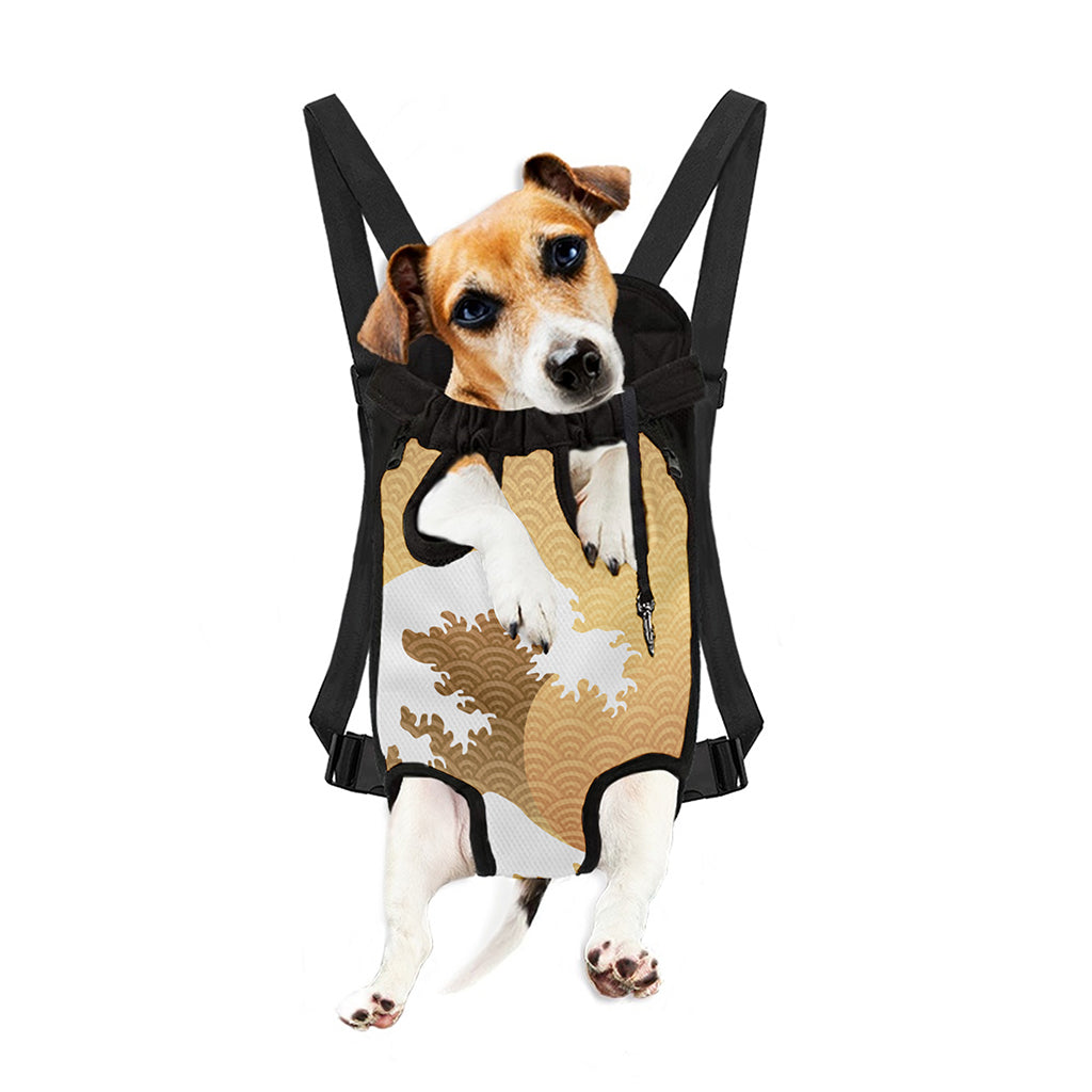 Golden Kanagawa Wave Print Pet Carrier Backpack