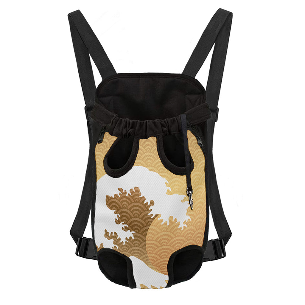 Golden Kanagawa Wave Print Pet Carrier Backpack