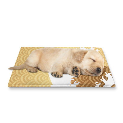 Golden Kanagawa Wave Print Pet Cooling Mat Cover
