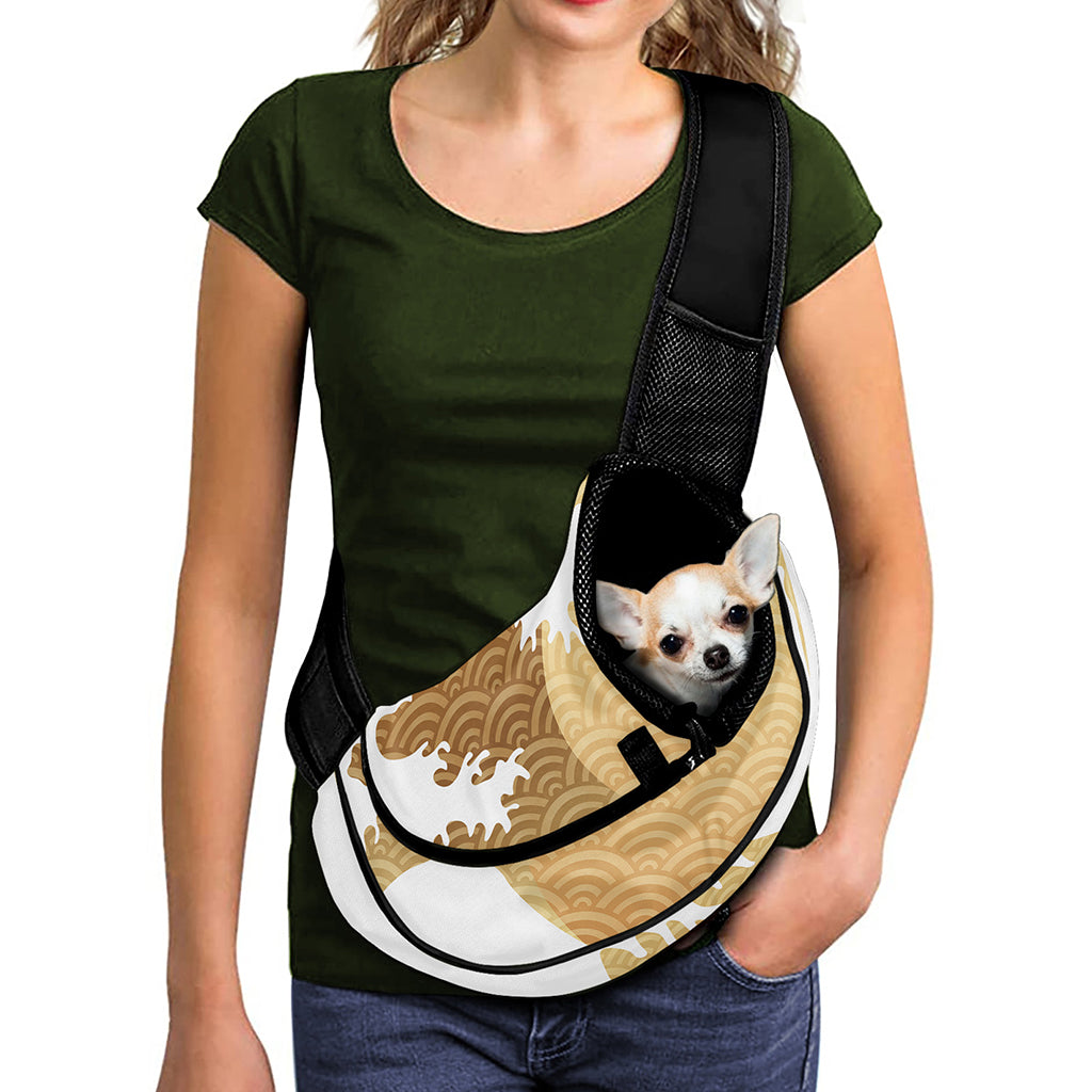 Golden Kanagawa Wave Print Pet Sling Carrier