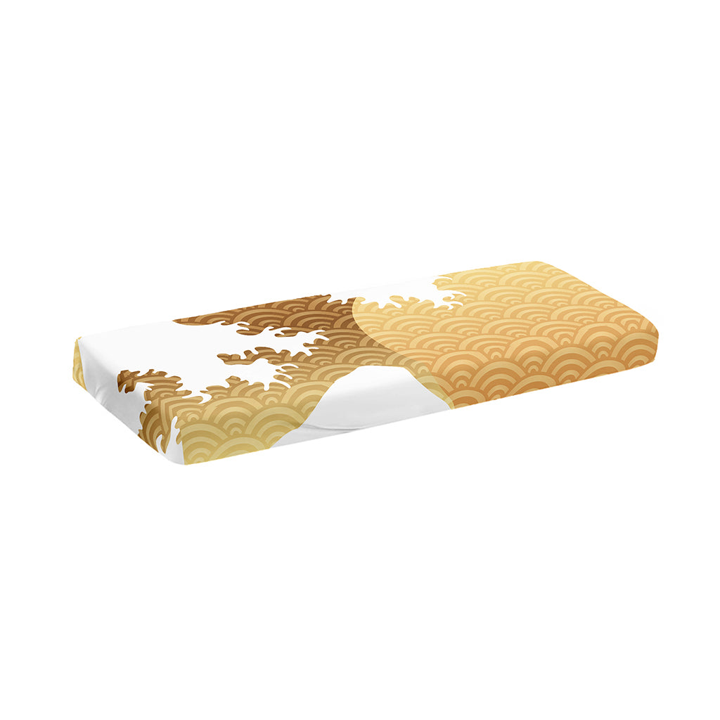 Golden Kanagawa Wave Print Piano Keyboard Cover