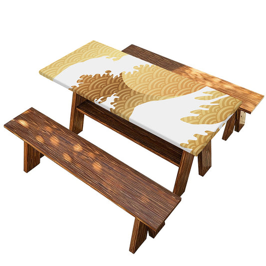 Golden Kanagawa Wave Print Picnic Table Cover