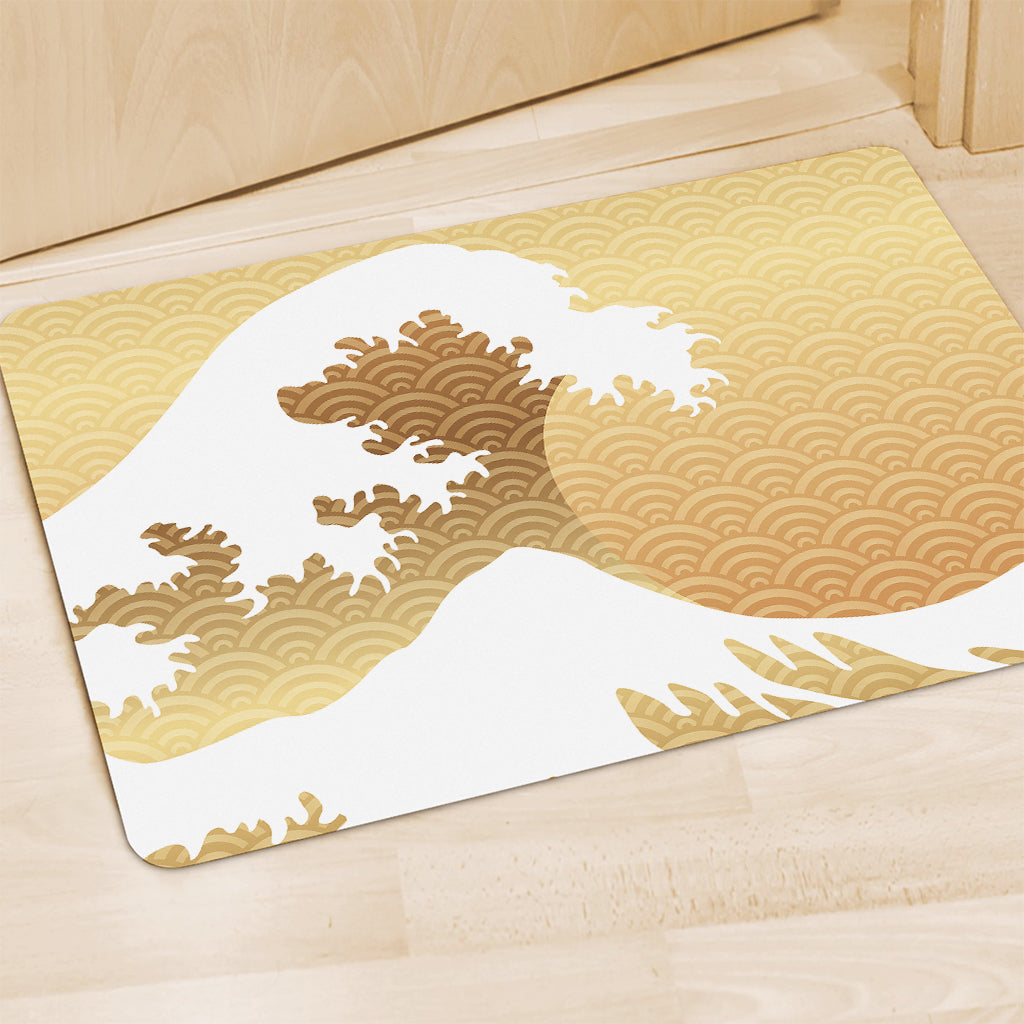 Golden Kanagawa Wave Print Polyester Doormat