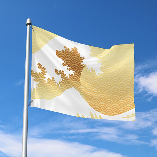Golden Kanagawa Wave Print Polyester Flag