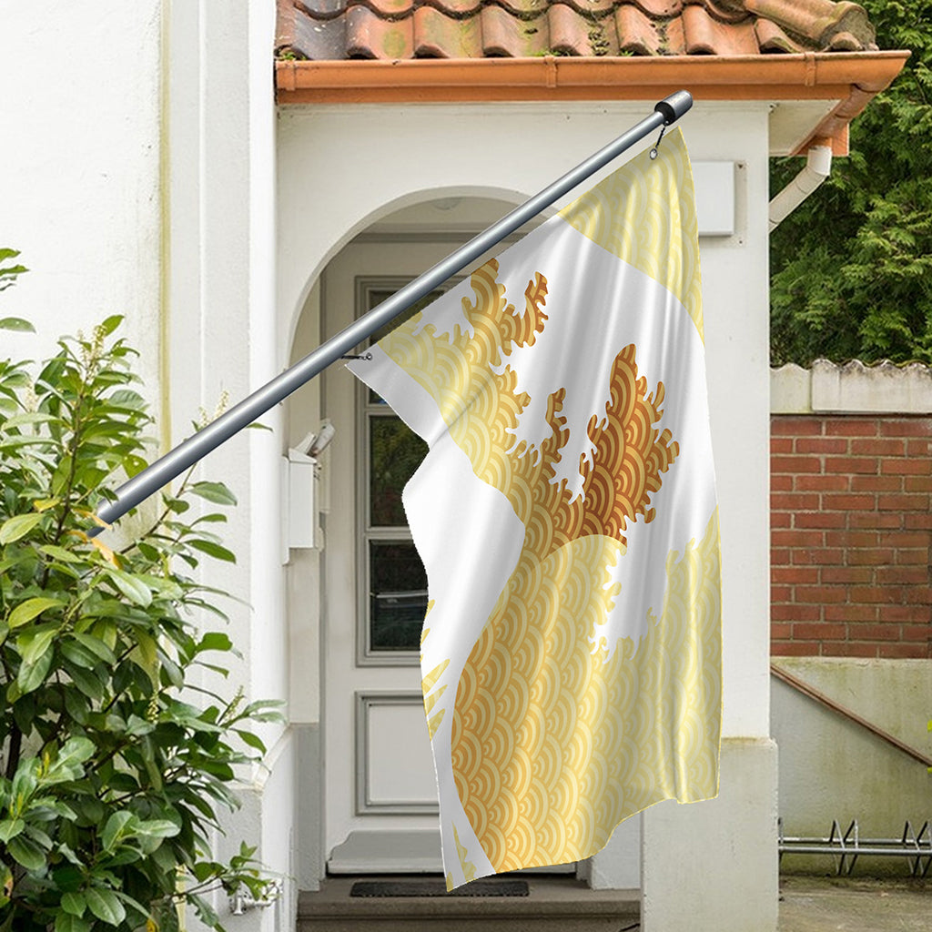 Golden Kanagawa Wave Print Polyester Flag