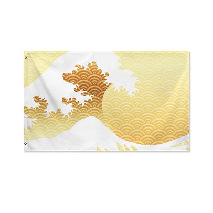 Golden Kanagawa Wave Print Polyester Flag