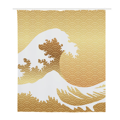 Golden Kanagawa Wave Print Polyester Shower Curtain