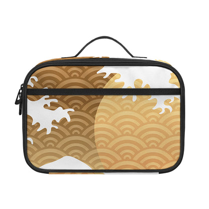 Golden Kanagawa Wave Print Portable Lunch Bag