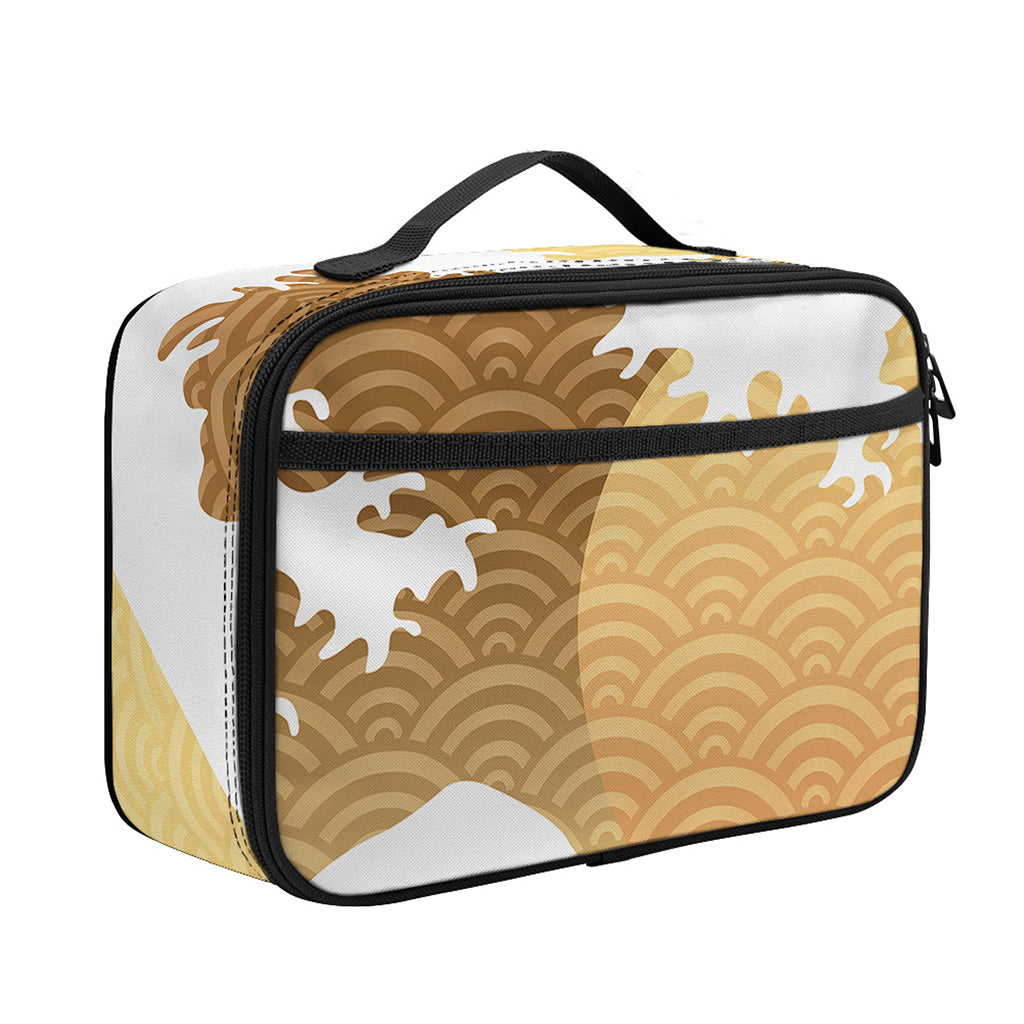 Golden Kanagawa Wave Print Portable Lunch Bag