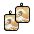 Golden Kanagawa Wave Print Pot Holders