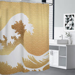 Golden Kanagawa Wave Print Premium Shower Curtain