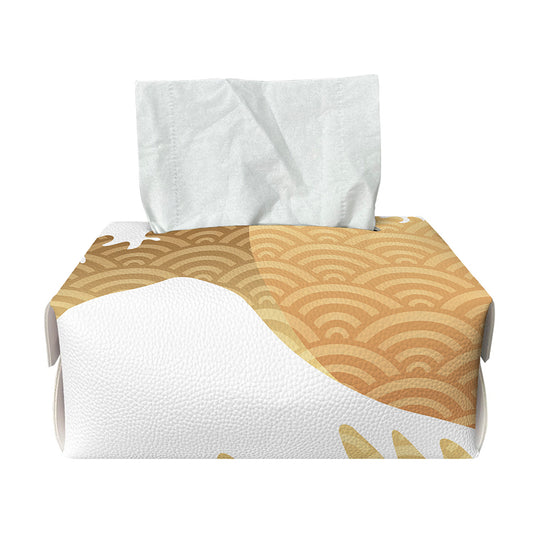 Golden Kanagawa Wave Print Rectangle Tissue Box Cover