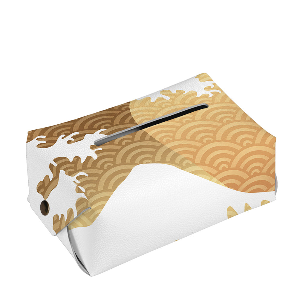 Golden Kanagawa Wave Print Rectangle Tissue Box Cover