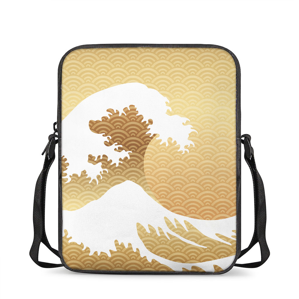 Golden Kanagawa Wave Print Rectangular Crossbody Bag