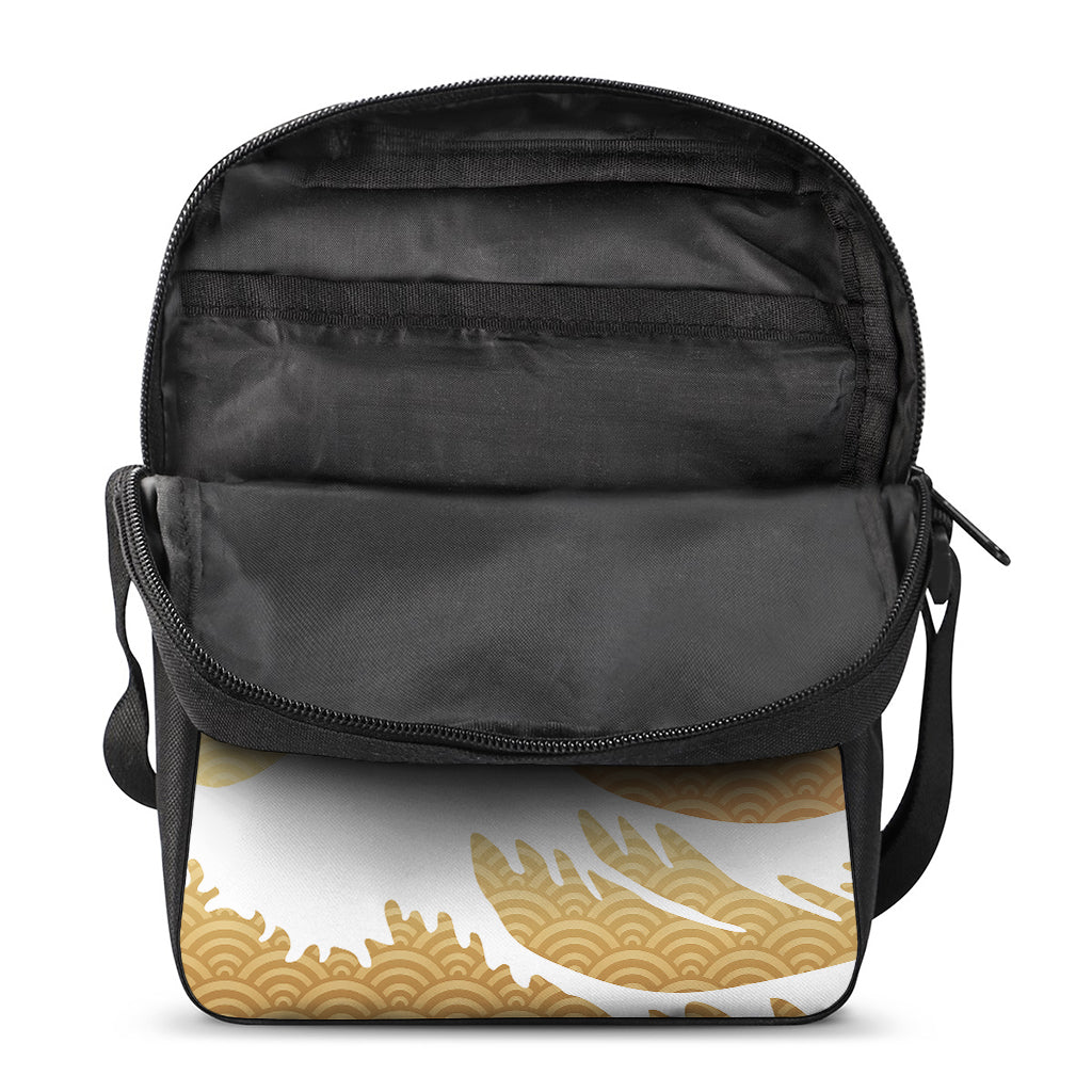 Golden Kanagawa Wave Print Rectangular Crossbody Bag