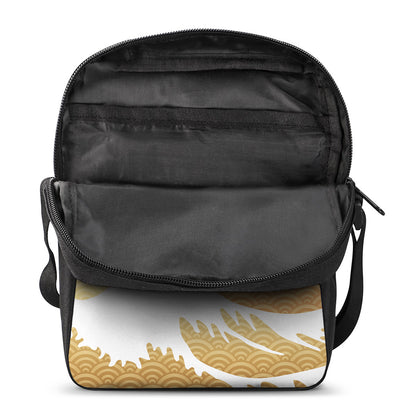 Golden Kanagawa Wave Print Rectangular Crossbody Bag