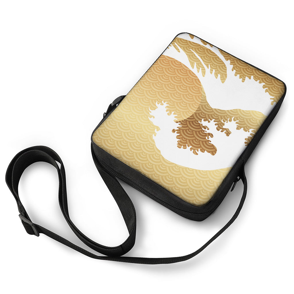 Golden Kanagawa Wave Print Rectangular Crossbody Bag