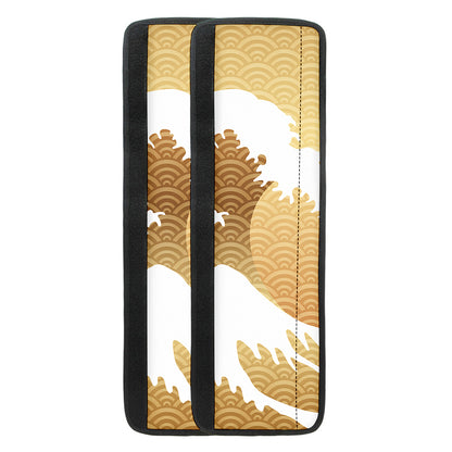 Golden Kanagawa Wave Print Refrigerator Handle Covers