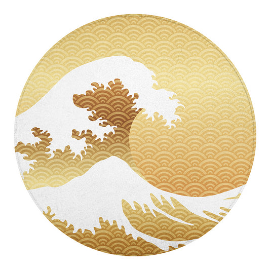 Golden Kanagawa Wave Print Round Blanket