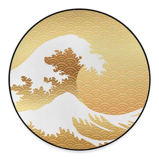 Golden Kanagawa Wave Print Round Floor Mat