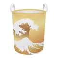 Golden Kanagawa Wave Print Round Laundry Basket