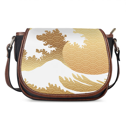 Golden Kanagawa Wave Print Saddle Bag