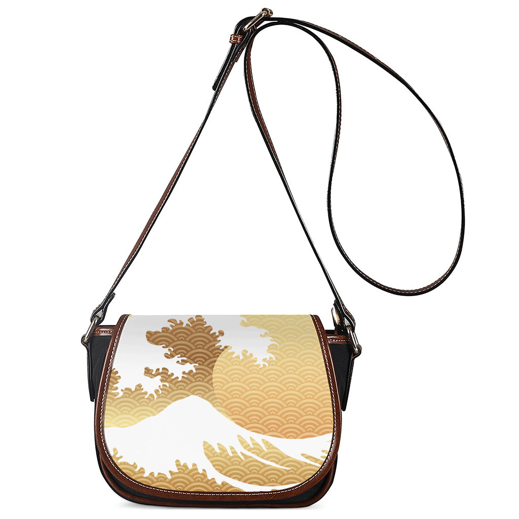 Golden Kanagawa Wave Print Saddle Bag