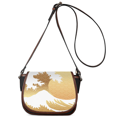 Golden Kanagawa Wave Print Saddle Bag