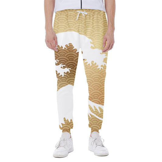 Golden Kanagawa Wave Print Scuba Joggers