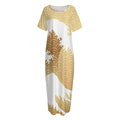 Golden Kanagawa Wave Print Short Sleeve Long Nightdress