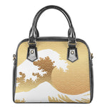 Golden Kanagawa Wave Print Shoulder Handbag
