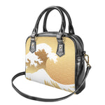 Golden Kanagawa Wave Print Shoulder Handbag