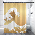 Golden Kanagawa Wave Print Shower Curtain