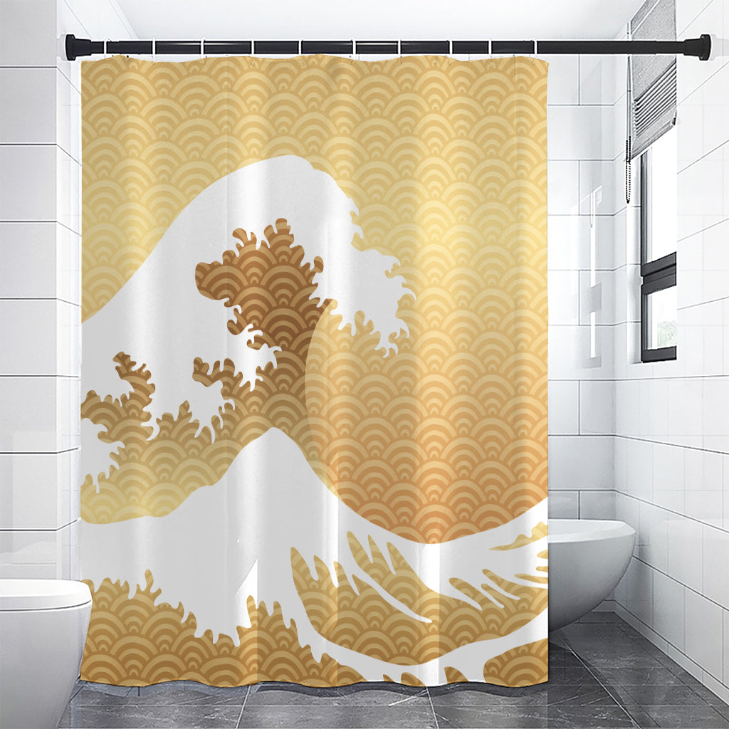 Golden Kanagawa Wave Print Shower Curtain