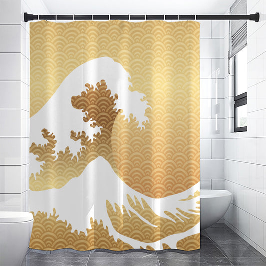Golden Kanagawa Wave Print Shower Curtain