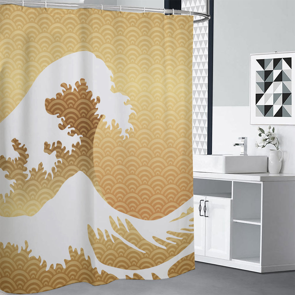 Golden Kanagawa Wave Print Shower Curtain