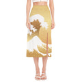 Golden Kanagawa Wave Print Side Slit Midi Skirt