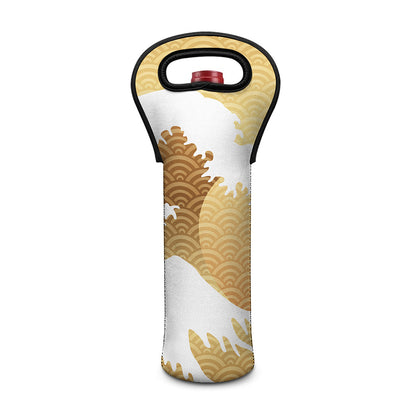 Golden Kanagawa Wave Print Single Neoprene Wine Tote