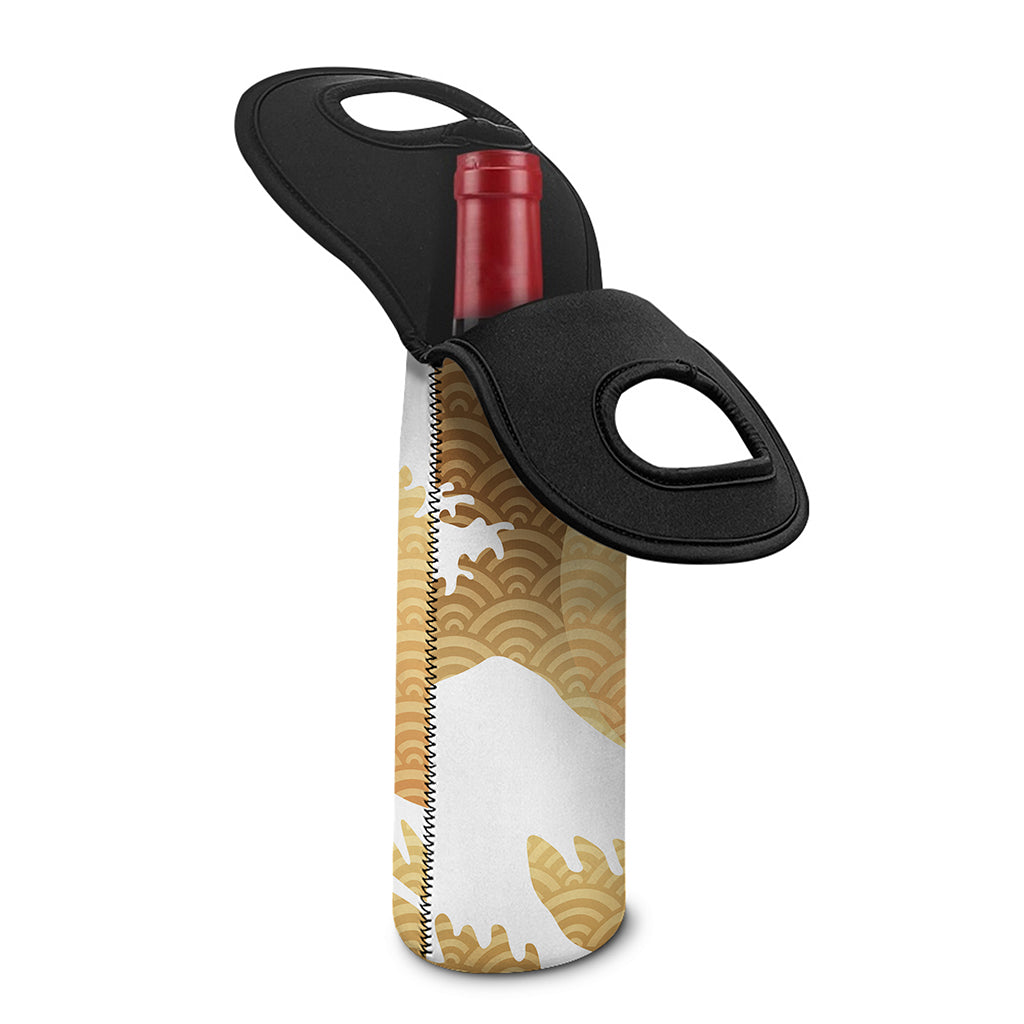 Golden Kanagawa Wave Print Single Neoprene Wine Tote