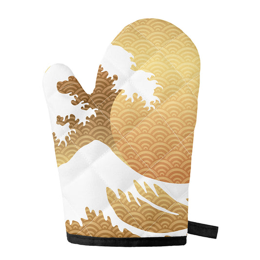 Golden Kanagawa Wave Print Single Oven Mitt