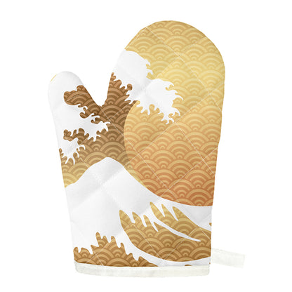 Golden Kanagawa Wave Print Single Oven Mitt