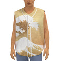 Golden Kanagawa Wave Print Sleeveless Baseball Jersey